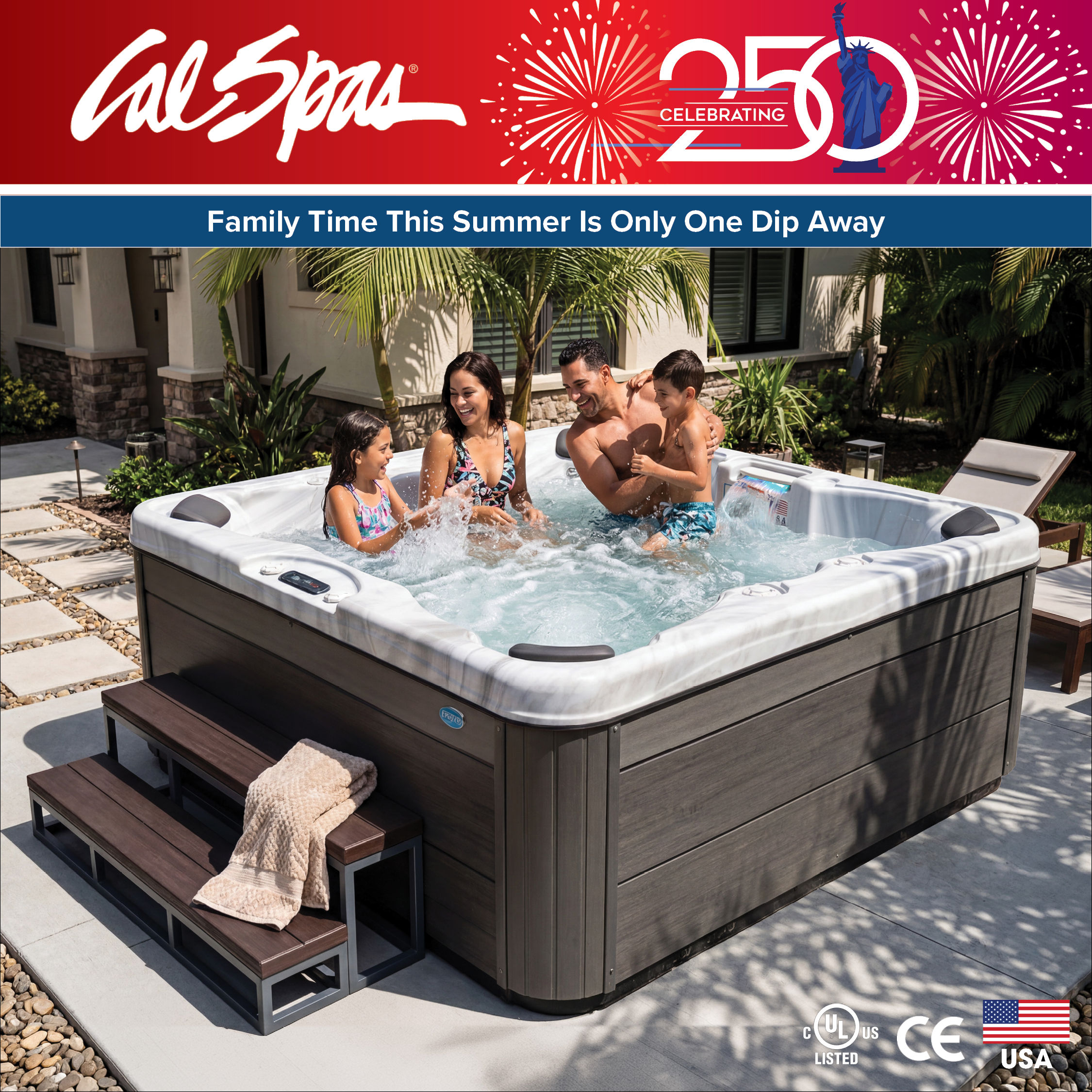 Calspas hot tub being used in a family setting - Sarasota